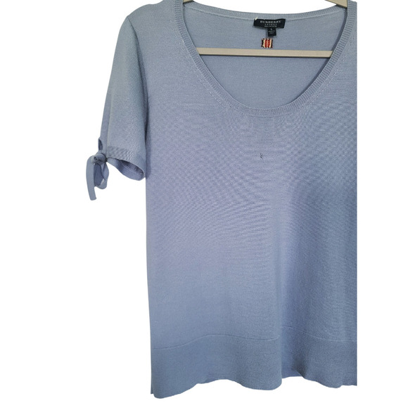 Burberry London 100% Cashmere Lightweight Short Sleeve Top Size Large FLAWED - Picture 4 of 8